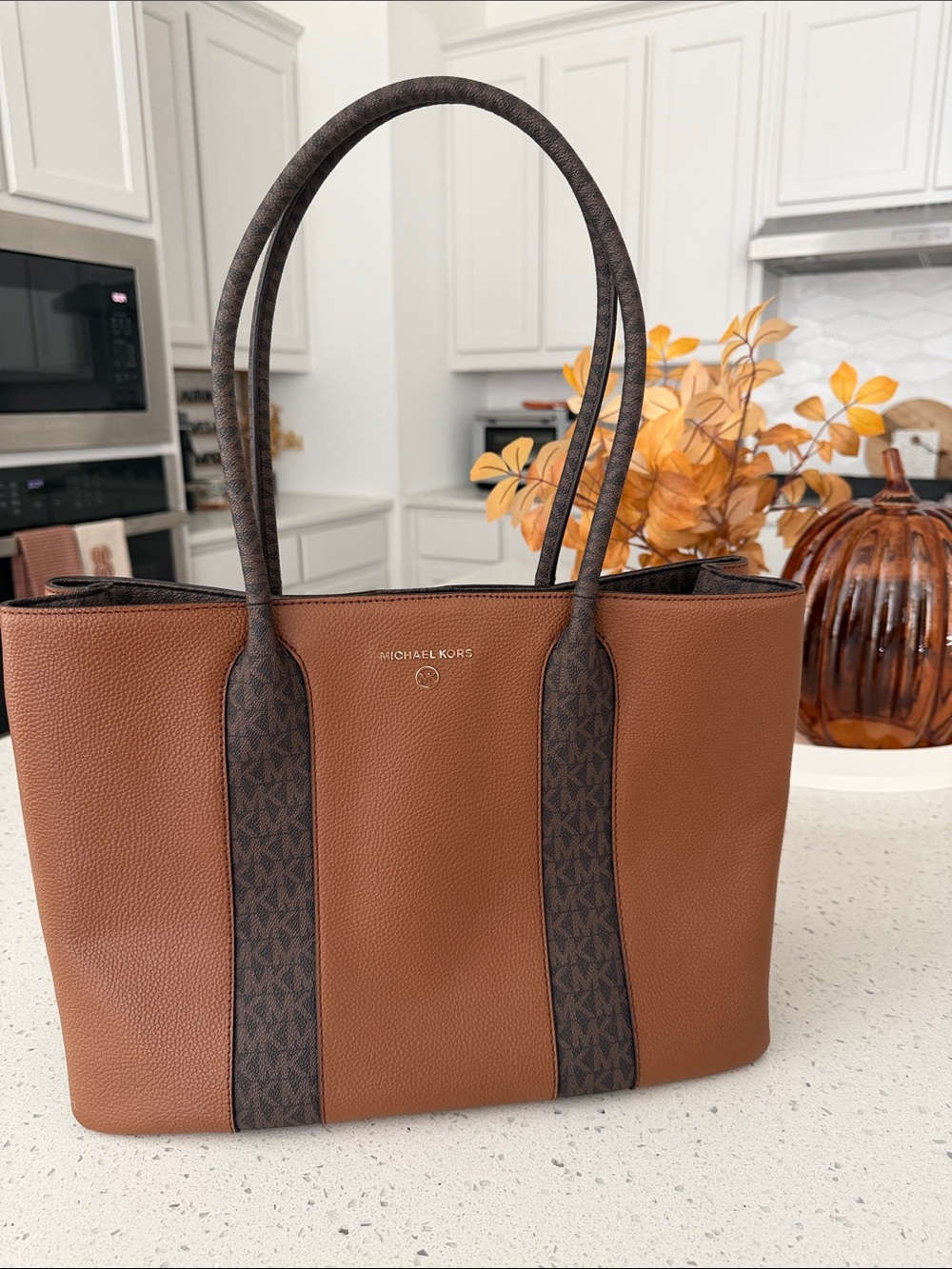 Michael Kors Tan and Dark Brown Signature-Trim Tote